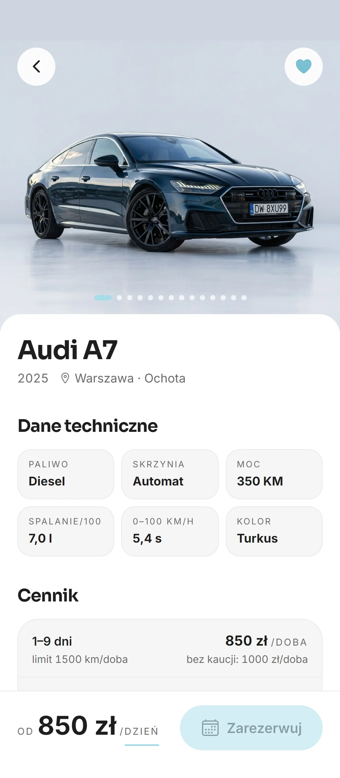 Aplikacja Getoro: szczegóły auta ze zdjęciami i ceną